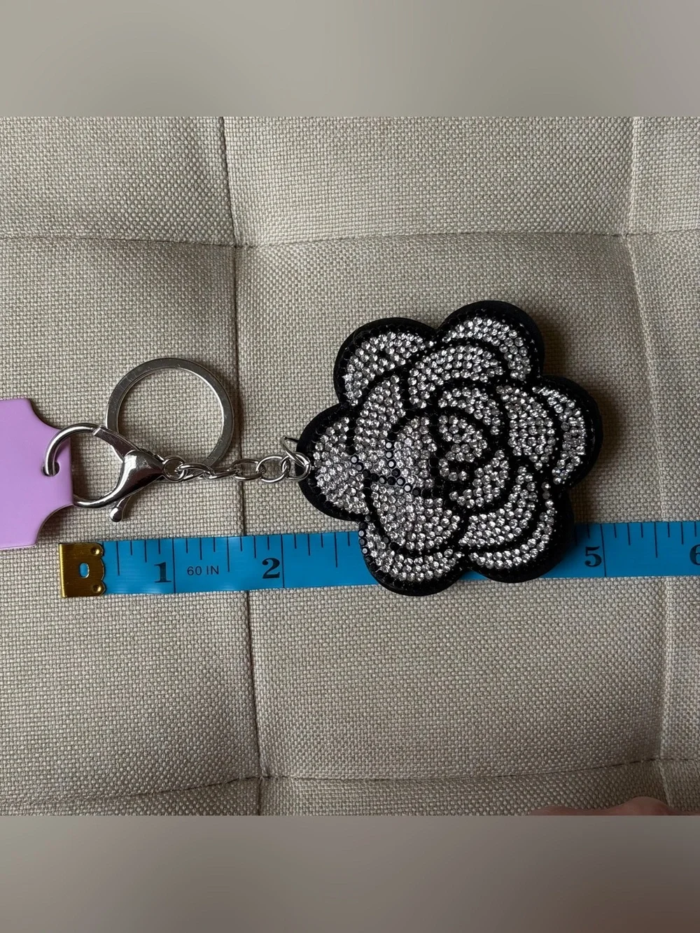 Crystal Flower Keychain Charm - Black and Silver